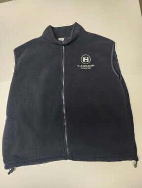 Vintage College House Men's Size XL Black Blue Mountain College Zip Cotton Vest